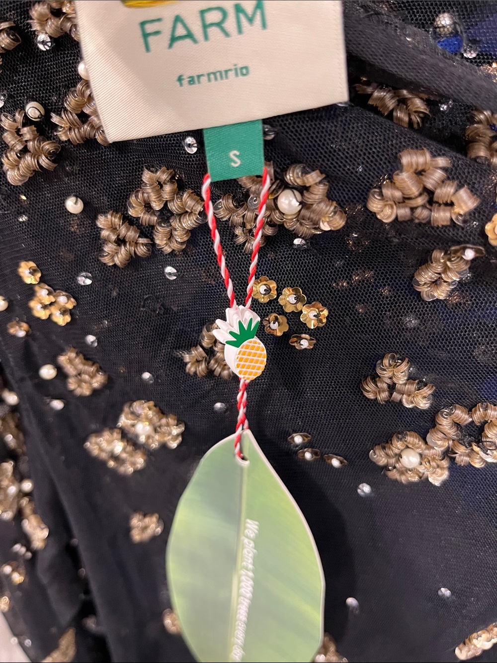 FARM Rio Black Sheer Blouse with Gold Bead Embellishment - Picture 3 of 3